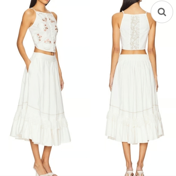 Free People Maeberrie Top & Skirt Set Coord Embroidered NWT Ivory Size XL - Picture 2 of 16